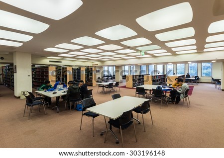 Melbourne, Australia - August 2, 2015: law library at the Monash University School of Law at the Clayton campus of Monash University. The law faculty is one of the top-rated in Australia.