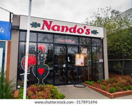 Melbourne, Australia - September 18, 2015: Nando's is a South African chain selling Portuguese Mozambican peri-peri chicken. This is an Australian store in Box Hill.