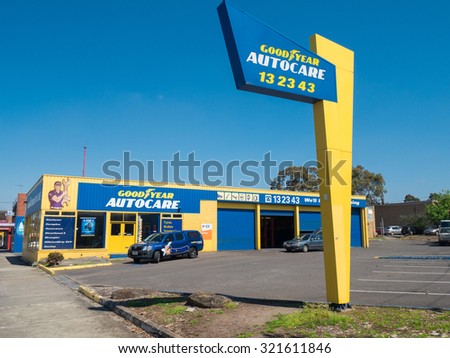 Melbourne, Australia - September 27, 2015: Goodyear Autocare is a chain of tyre, car servicing and mechanical repair businesses with more than 125 stores in Australia, including this one in Boronia.