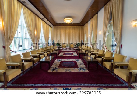 Ho Chi Minh City, Vietnam - August 13, 2015: the Vice-President\'s reception room in the Reunification Palace or Independence Palace, the former South Vietnamese presidential palace completed in 1966.