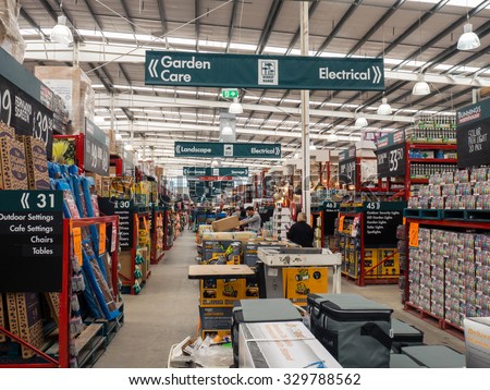 Melbourne, Australia - September 26, 2015: Bunnings operates 280 hardware stores in Australia and New Zealand, including this Bunnings Warehouse store in Nunawading. Bunnings is owned by Wesfarmers.