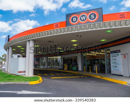 Melbourne, Australia - November 15, 2015: Woolworths Limited owns more than 1200 BWS liquor stores throughout Australia, including this store with drive through in Glen Waverley.