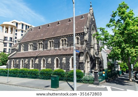 Melbourne, Australia - October 26, 2014: German Lutheran Trinity Church in East Melbourne is the oldest Lutheran church in the state of Victoria, constructed in 1874.