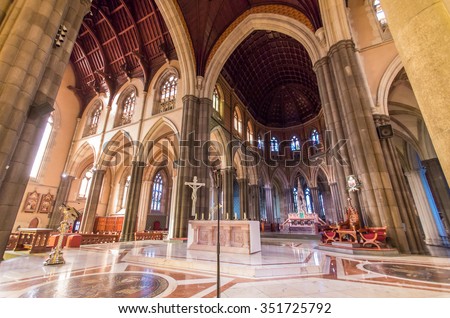 Melbourne, Australia - October 26, 2014: interior of St Patrick\'s Cathedral, a Roman Catholic cathedral, in East Melbourne. This cathedral, in the Gothic revival style, was completed in 1939.