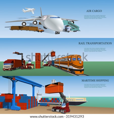 Transport logistics,set of maritime, rail and air transport delivery services.