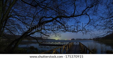 Lake, dock, panorama, forest
