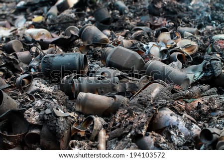 Burnt rubbish dump waste