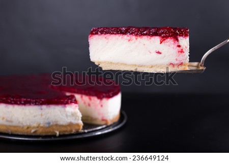 Curd cheesecake, cake berries, cheese, black background