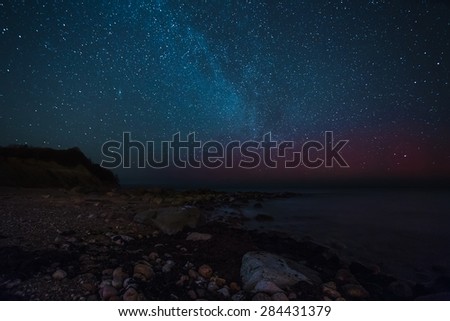 Stars over the sea, aurora polaris