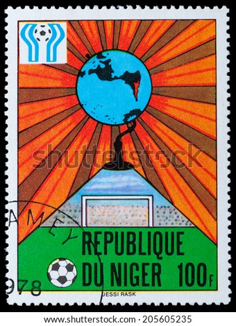 NIGER - CIRCA 1978: A Stamp printed in NIGER  shows football players. World football cup in Argentina 78, series, circa 1978