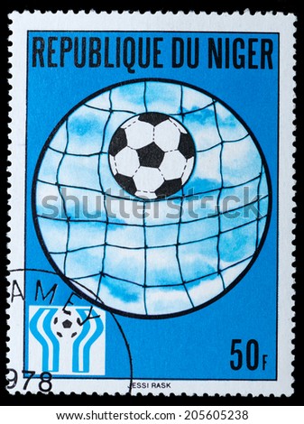 NIGER - CIRCA 1978: A Stamp printed in NIGER  shows football players. World football cup in Argentina 78, series, circa 1978