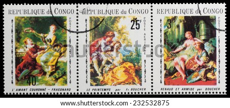 REPUBLIC OF CONGO - CIRCA 1969: a stamp from the Republic of Congo shows the painting Spring by Francois Boucher, circa 1969