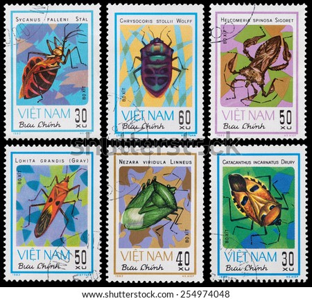 VIETNAM - CIRCA 1982: A stamp printed in Vietnam shows animal insect stink bug, circa 1982