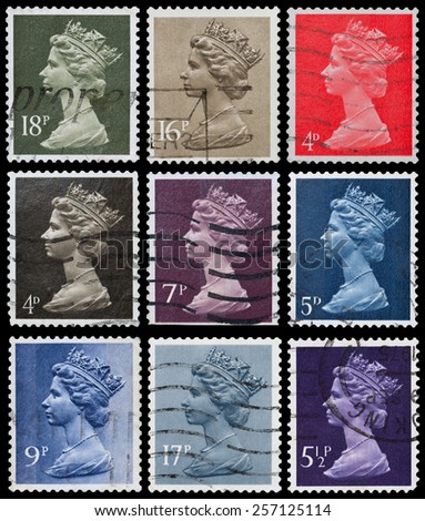 UNITED KINGDOM - CIRCA 1980: An English stamp printed in Great Britain shows Portrait of Queen Elizabeth, circa 1980.