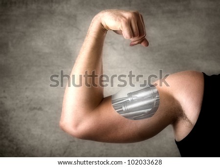 Bionic man showing his muscles