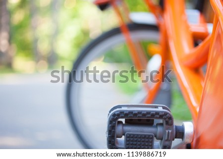 Bike in a park. Shallow depth of field, focus on the pedal