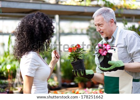 Woman choosing flowers