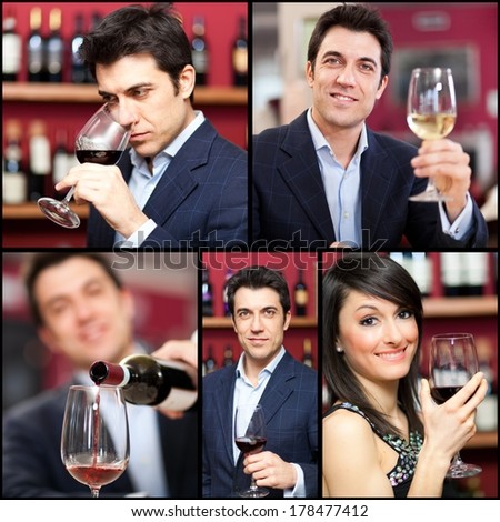 Collage of people holding wine glasses