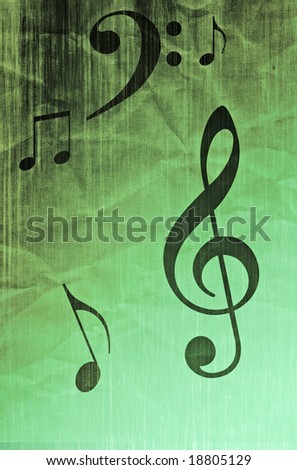 Music symbols on grunge creased paper