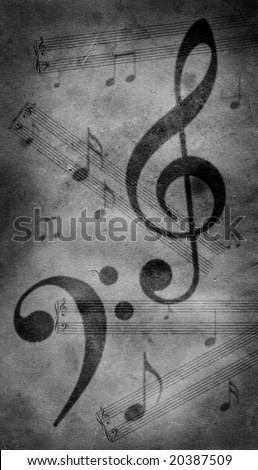 Treble and bass clefs on a grungy parchment