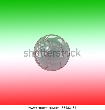 An illustration of a glass soccer ball with the italian flag\'s colors.