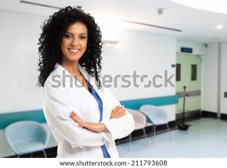 Young female doctor in a hospital hall