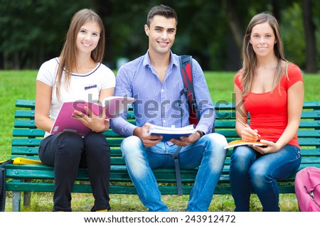 Students studying at the park