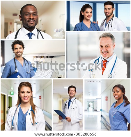 Collection of smiling doctor and nurses portraits