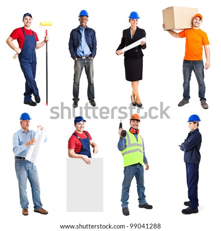 Full length portrait of many workers Full length portrait of many workers