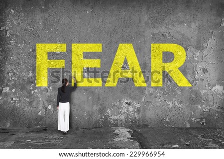 businesswoman drawing fear on the wall