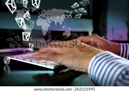 Hands typing keyboard, send mail