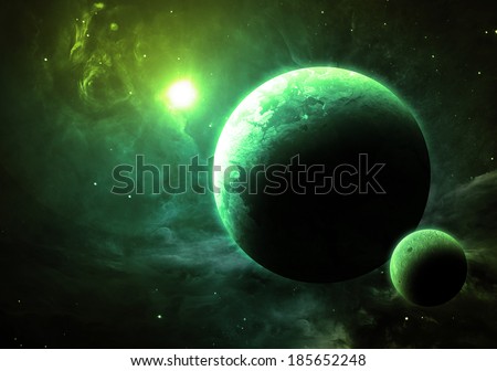 Green Planet and Moon - Elements of this image furnished by NASA