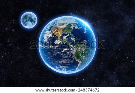 Beautiful Earth and the Moon - Elements of this Image Furnished By NASA
