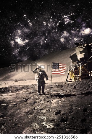 Vintage Polaroid - Astronaut with Flag On the Moon - Elements of this Image Furnished by NASA