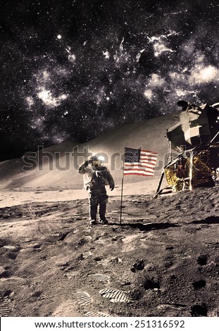 Vintage Polaroid  - Astronaut with Flag On the Moon - Elements of this Image Furnished by NASA