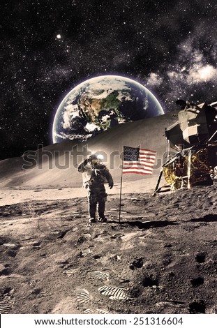 Vintage Polaroid -Astronaut with Flag On the Moon - Elements of this Image Furnished by NASA
