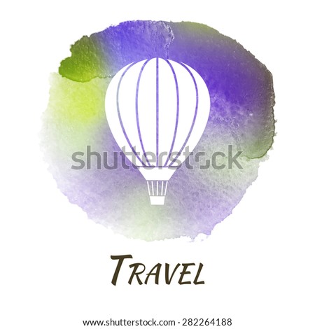 Air Balloon Travel Vector Watercolor Concept. Air Transportation. Isolated Watercolor Hand Drawn Design Element. Colorful background for business design. Advertisement and presentation background.