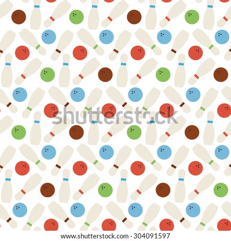 Flat Vector Seamless Sport and Recreation Bowling Pattern. Flat Style Seamless Texture Background. Sports and Playing Game Template. Healthy Lifestyle. Skittle and Ball