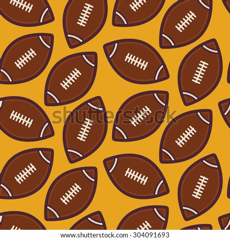 Flat Vector Seamless Sport and Recreation American Rugby Football Pattern. Flat Style Seamless Texture Background. Sports and Playing Game Template. Healthy Lifestyle. Ball