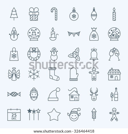Line Holiday Christmas Icons Set. Vector Set of 36 New Year Holiday Modern Line Icons for Web and Mobile. Winter Season Icons Collection