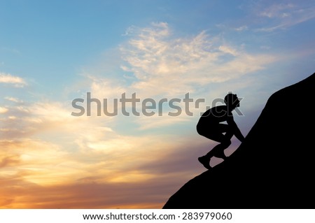 Concept of business .Siluet Man climb up the mountain. design element