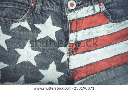 American flag shorts background. toned in cool colors