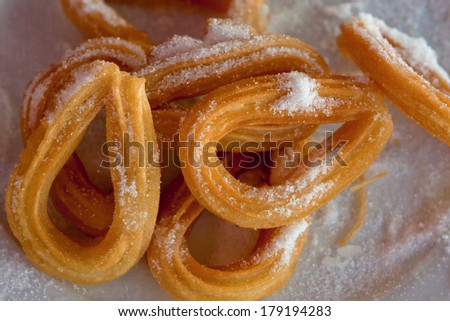 The sweet churros are typical in Spanish breakfast. They are quite often eaten with hot chocolate.