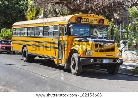 HAVANA, CUBA - DECEMBER 7, 2011: American school bus in Havana.