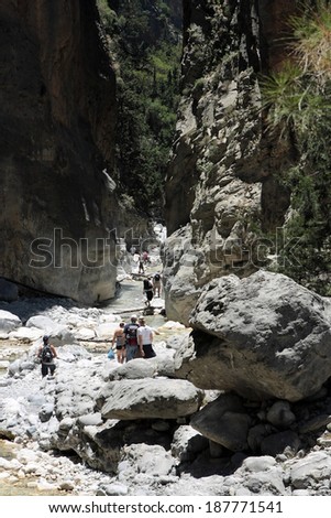 SAMARIAN GORGE, GREECE - JUNE 28, 2011: Samarian Gorge is a famous tourist attraction in Crete.