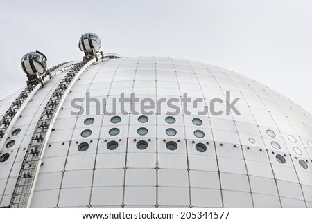 STOCKHOLM, SWEDEN - JUNE 28, 2014: SkyView elevators take you to the top of the world's largest spherical building, the Ericsson Globe.