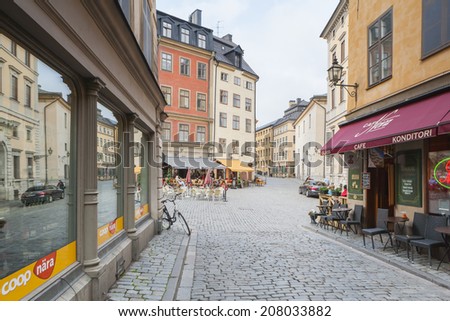 STOCKHOLM, SWEDEN - JUNE 29, 2014: The Old Town of Stockholm is a famous tourist attraction.