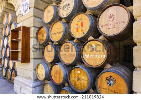 HARO, SPAIN - JULY 8, 2009: Wine barrels in Haro which is the wine capital in La Rioja, Spain.