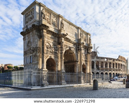 ROME, ITALY - OCTOBER 26,2014: Arch of Constantine is one of the well preserved Ancient Roman monuments.