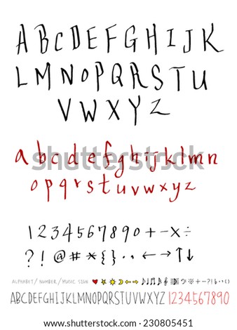 alphabet and numbers - hand drawn in vector   / Handwritten alphabet